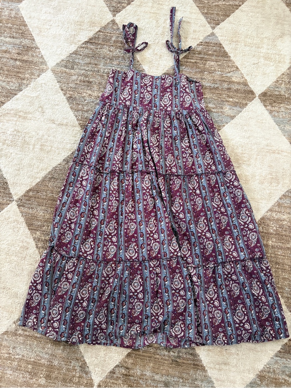 Bohemian Tiered Maxi Sundress in Burgundy Paisley